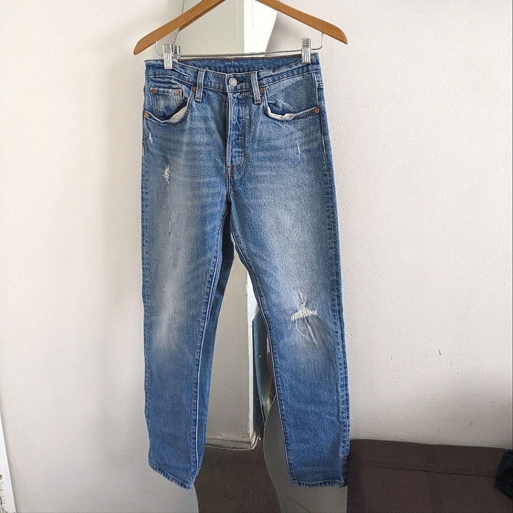 Levi's 501 High Rise Straight Leg Ripped Jeans